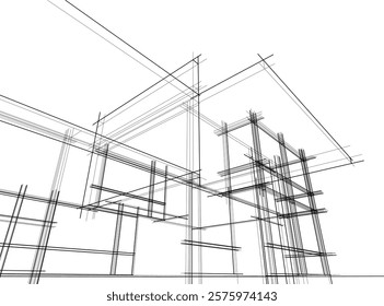 Sketch of a building 3d illustration