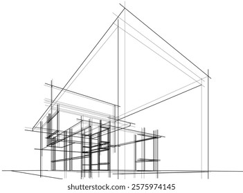 Sketch of a building 3d illustration