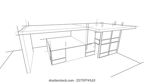 Sketch of a building 3d illustration