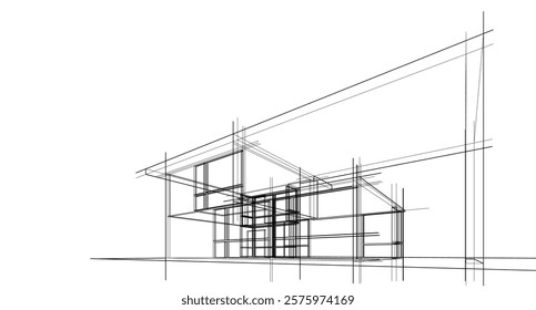 Sketch of a building 3d illustration