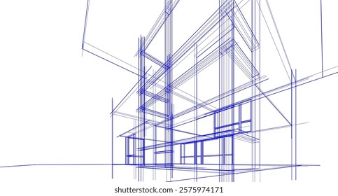 Sketch of a building 3d illustration