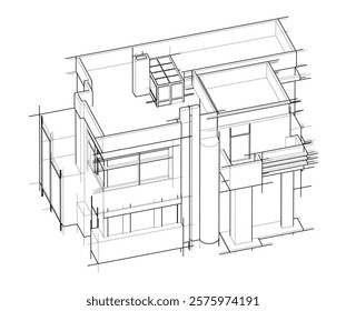Sketch of a building 3d illustration