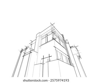 Sketch of a building 3d illustration