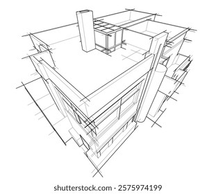 Sketch of a building 3d illustration