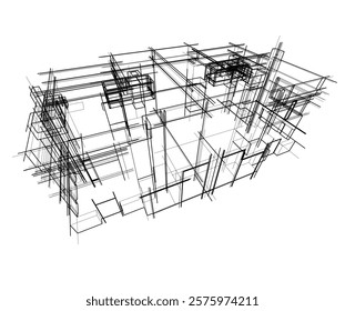 Sketch of a building 3d illustration