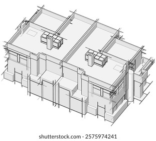Sketch of a building 3d illustration