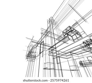 Sketch of a building 3d illustration