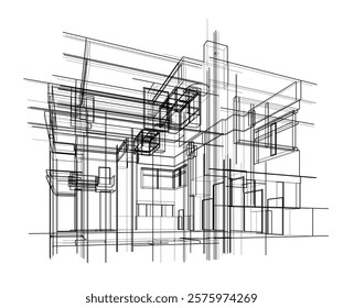 Sketch of a building 3d illustration