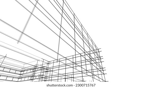Esbozo de una iluminación 3d de un edificio