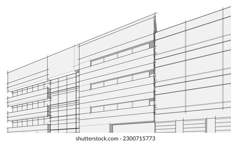 Skizze eines Gebäudes 3D-Illustration