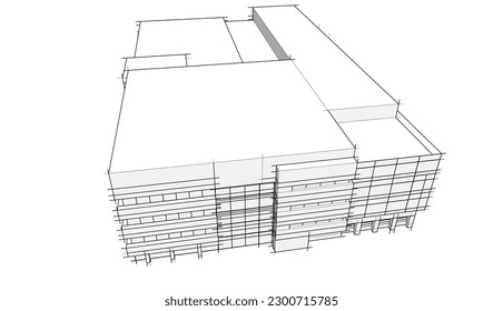 Sketch of a building 3d illutration