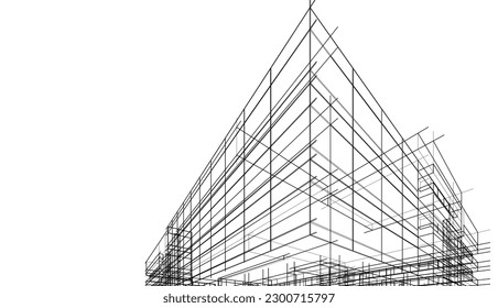 Sketch of a building 3d illutration