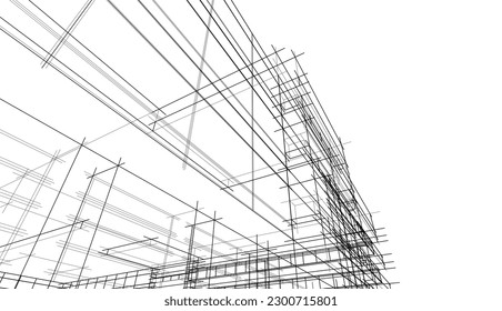 Esbozo de una iluminación 3d de un edificio