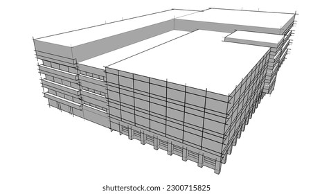 Sketch of a building 3d illutration