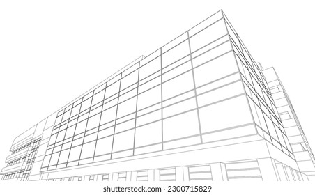 Esbozo de una iluminación 3d de un edificio