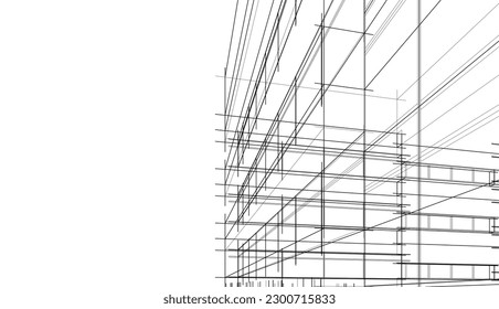 Skizze eines Gebäudes 3D-Illustration