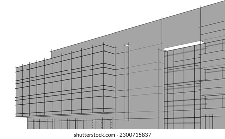 Skizze eines Gebäudes 3D-Illustration