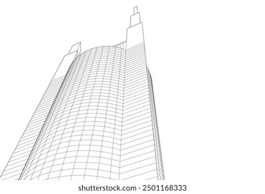 Sketch of building on white background 3d rendering