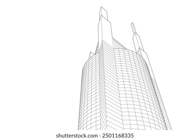 Bosquejo del edificio sobre fondo blanco 3d renderizado
