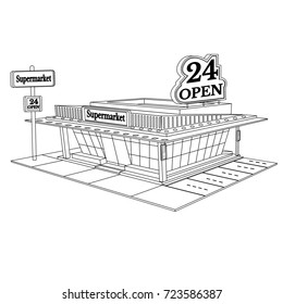 Sketch building of supermarket isolated on white