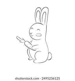Sketch bunny with carrot. Simple vector illustration in doodle style