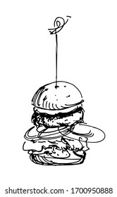 Sketch of a Burger. Sketch with a marker. Burger on a white background. Illustration vector.