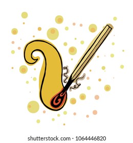 A sketch of a burning match. Vector illustration fire. Flame wooden candlelight.