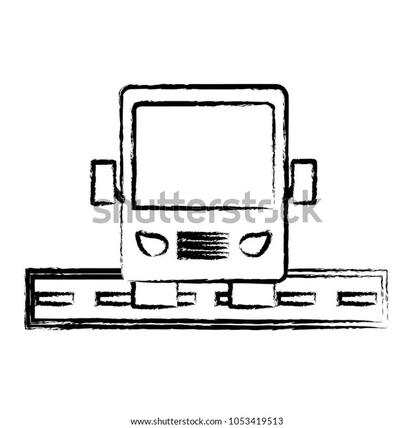 sketch of bus on the road icon over white\
background, vector\
illustration
