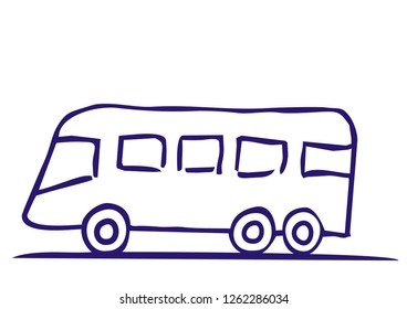 Sketch of bus, vector icon, blue contour