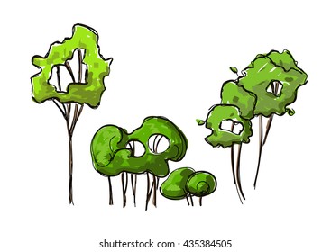 Sketch of bushesand trees in bloom -vector.