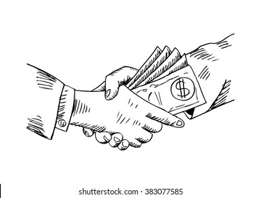 Sketch, business handshake with corruption.