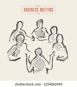 Sketch of a business people having a meeting, brainstorming, teamwork, concept vector illustration