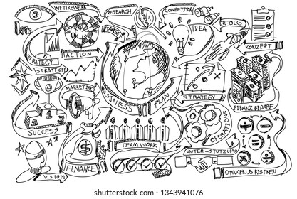 Sketch  Business plan  data  text various  with icon, modern ,design ,creative ,concept ,idea ,innovation ,doodle art, concept, painting. -Vector 