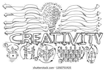 Sketch  Business plan with Light bulb - doodle art - Creativity modern design - Vector  