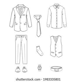 Sketch Business Style Bekleidung Set. Dreiteilige Vektorgrafik-Illustration.