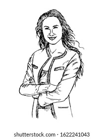 Sketch of business woman. Hand drawn vector illustration.