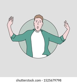 Sketch of businessman in a round hole. Hand drawn vector illustration.