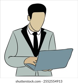 A sketch of a  bussinessman that working in laptop in office.
