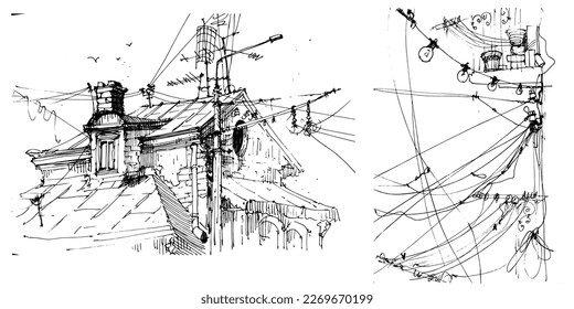 Sketch of a busy city street, capturing the energy and excitement of the urban environment.