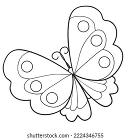 sketch, butterfly with beautiful spread wings, coloring book, cartoon illustration, isolated object on white background, eps