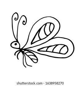 Sketch of a butterfly. Doodle vector illustration. Hand-drawn outline element for design.