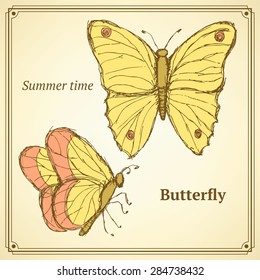 Sketch butterfly set in vintage style, vector