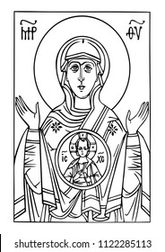 A Sketch Of The Byzantine Icon Of The Mother Of God