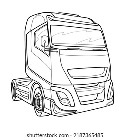 sketch of a cab of a big truck, coloring, isolated object on white background, vector illustration, eps