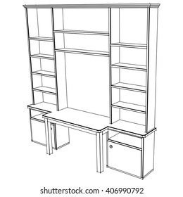 Sketch of the cabinet for storage of a work area. Vector illustration.