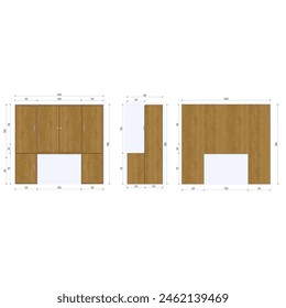 sketch of a cabinet or wooden cupboard with dimensions