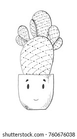 Sketch of a cactus in a nice pot. Vector illustration in sketch style.