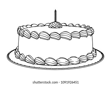 sketch of cake with a candle vector