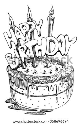 Sketch Cake Candles Birthday Stock Vector Royalty Free 358696694