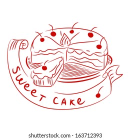 sketch with a cake and a ribbon. vector illustration